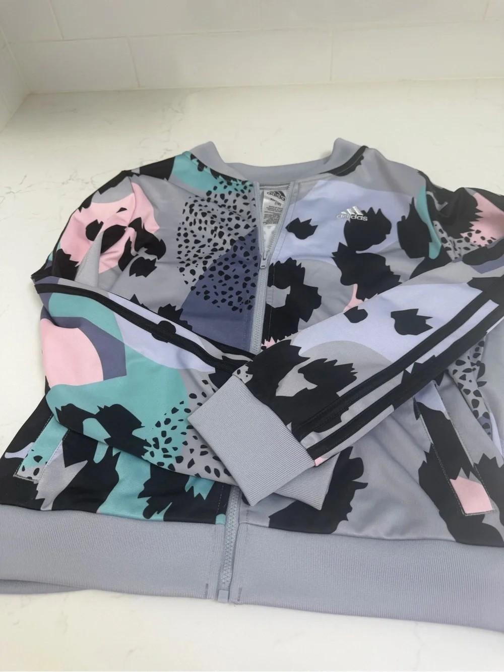 adidas Light Gray and Mint Abstract Girls Zip Jacket